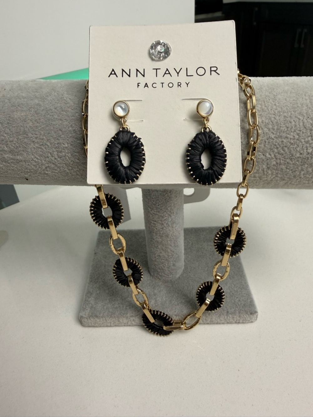 Ann Taylor Black and Gold set necklace and Earrings